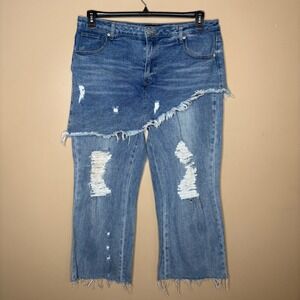 Akira Distressed Asymmetrical Skirt Overlay Jeans Medium Wash Size 19 W33